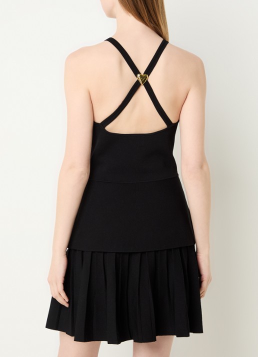 Claudie Pierlot Manuci fijngebreide mini jurk met peplum en plissé - achterkant zwart
