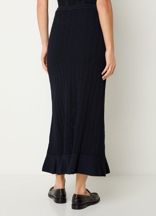 Claudie Pierlot Marc grofgebreide midi rok met sierknopen - achterkant donkerblauw