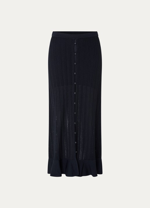 Claudie Pierlot Marc grofgebreide midi rok met sierknopen - voorkant 2 donkerblauw