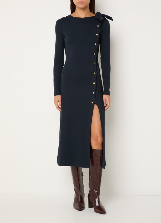 Claudie Pierlot Marceau ribgebreide midi jurk met split en strikdetail