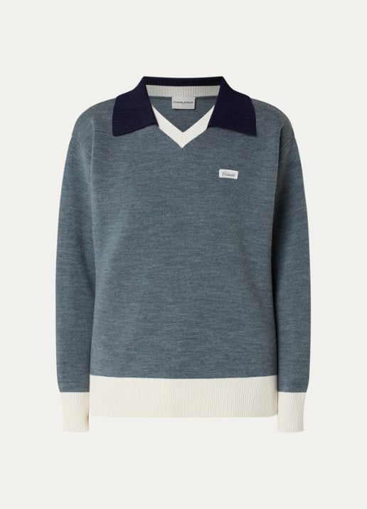 Claudie Pierlot Marinette sweater met kraag - voorkant 3 staalblauw