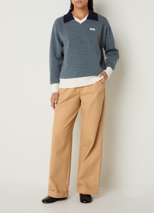 Claudie Pierlot Marinette sweater met kraag - voorkant 4 staalblauw