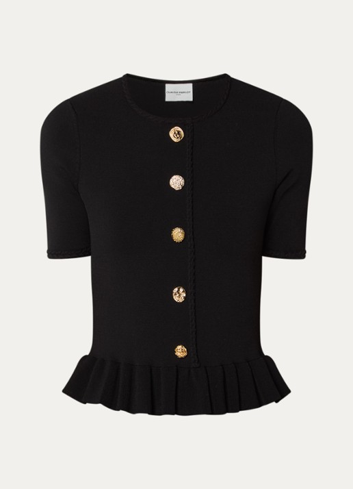 Claudie Pierlot Marquise top met sierknopen en peplum - voorkant 2 zwart