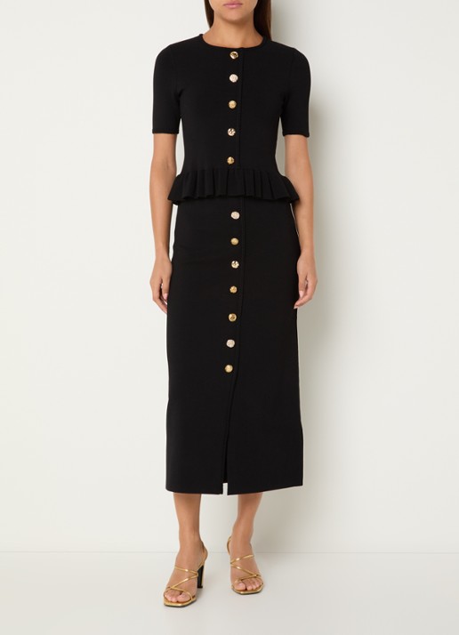 Claudie Pierlot Marquise top met sierknopen en peplum - voorkant 3 zwart