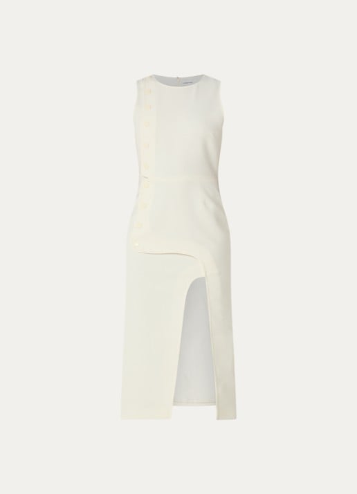 Claudie Pierlot Maxi blazerjurk met split - voorkant 3 gebroken wit