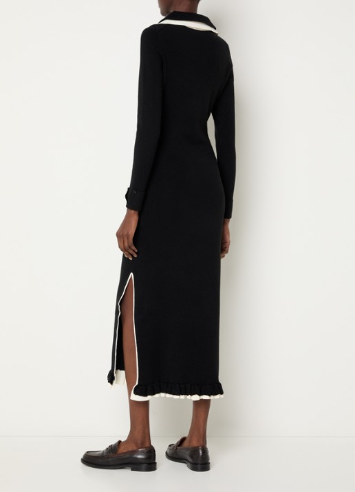 Claudie Pierlot Maxi jurk in wolblend met split - achterkant 3 zwart