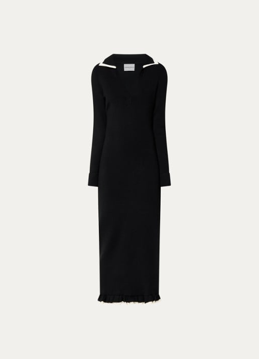 Claudie Pierlot Maxi jurk in wolblend met split - voorkant zwart