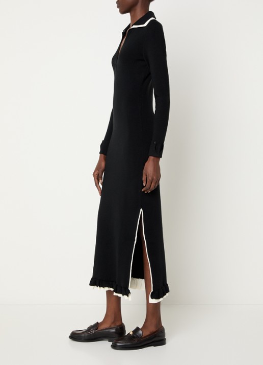 Claudie Pierlot Maxi jurk in wolblend met split - voorkant 2 zwart