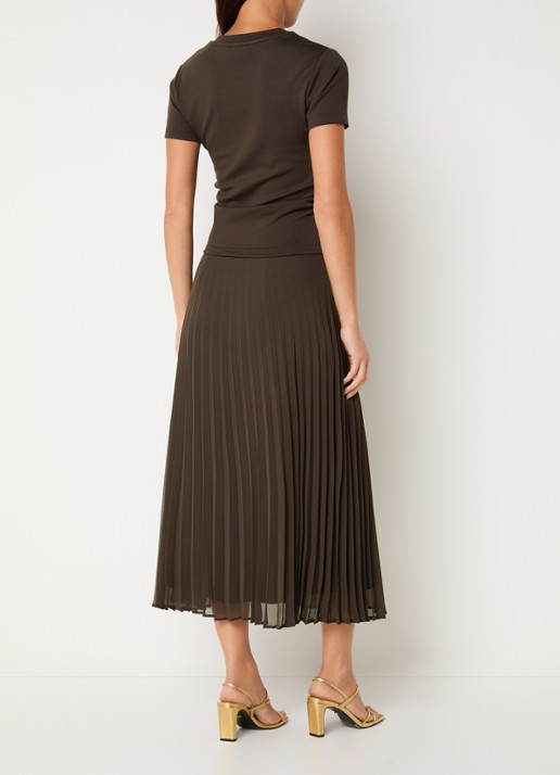 Claudie Pierlot Maxi jurk met plissé - achterkant donkerbruin