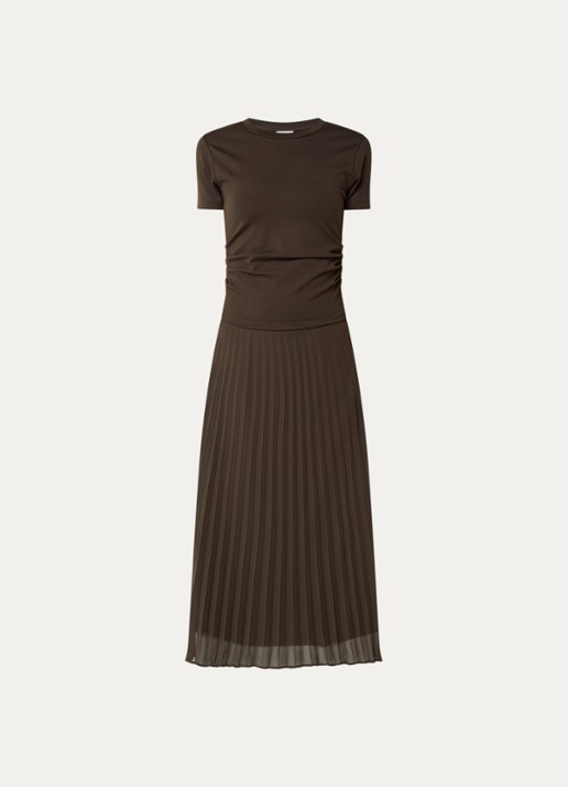 Claudie Pierlot Maxi jurk met plissé - voorkant 3 donkerbruin