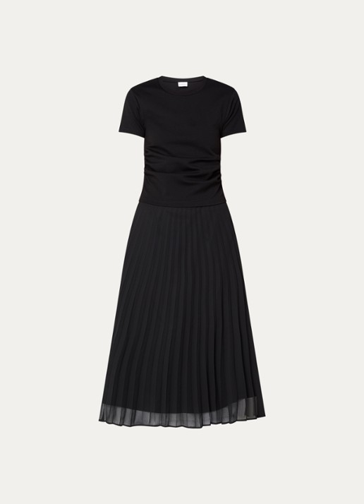 Claudie Pierlot Maxi jurk met plissé - voorkant 3 zwart