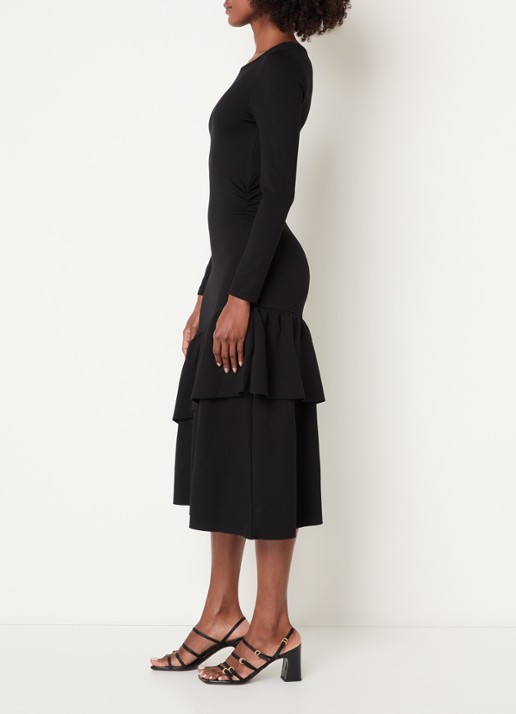 Claudie Pierlot Maxi jurk met volant - voorkant 2 zwart