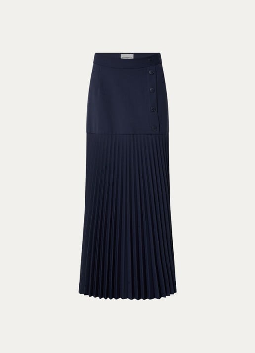 Claudie Pierlot Maxi rok met plooien - voorkant 3 donkerblauw
