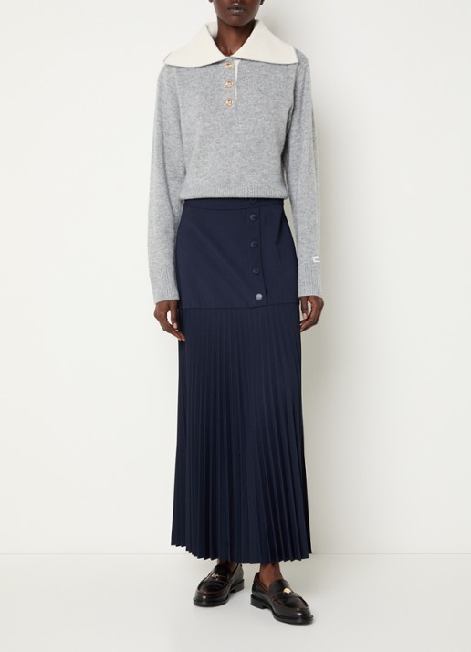 Claudie Pierlot Maxi rok met plooien - voorkant 4 donkerblauw