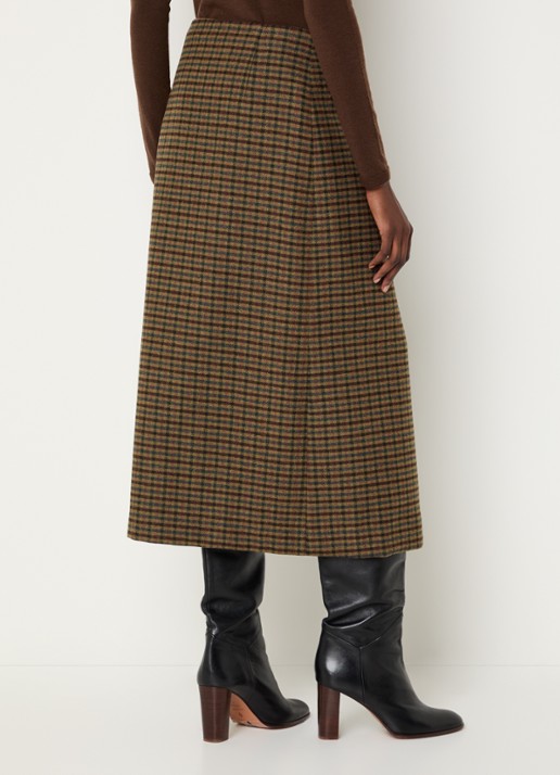 Claudie Pierlot Maxi rok met ruitdessin - achterkant 2 camel
