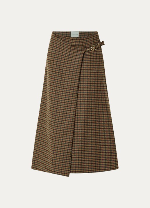 Claudie Pierlot Maxi rok met ruitdessin - voorkant 3 camel