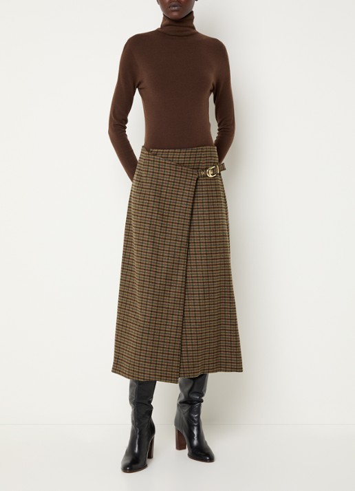Claudie Pierlot Maxi rok met ruitdessin - voorkant 4 camel
