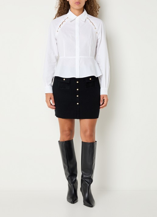 Claudie Pierlot Maxine ribgebreide minirok in wolblend met opgestikte zakken - voorkant 2 zwart