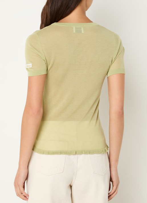 Claudie Pierlot Melight semi-transparante top in zijdeblend - achterkant 4 lindegroen