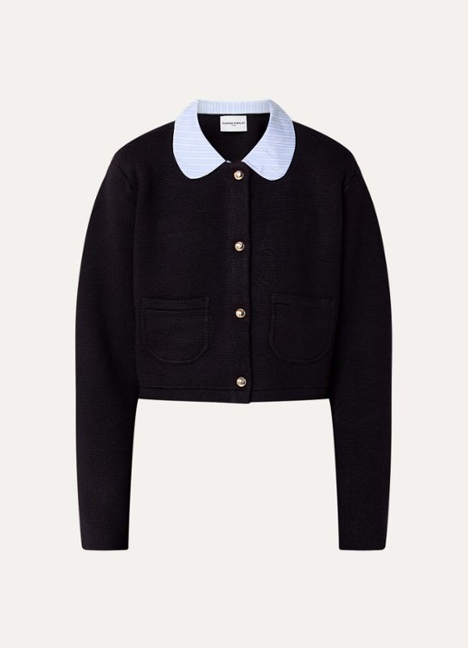 Claudie Pierlot Michalsummer cropped vest van wol met afneembare kraag - voorkant 2 blauw