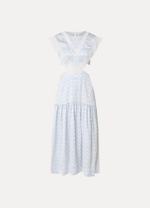 Claudie Pierlot Midi jurk met cut-out detail en broderie - voorkant 2 lichtblauw