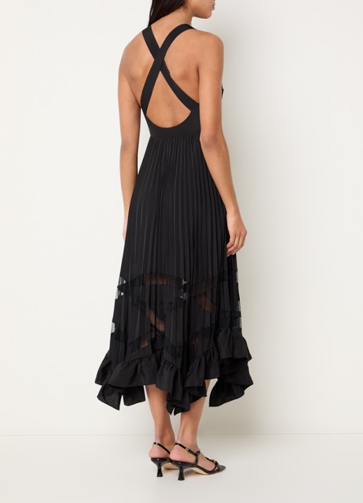 Claudie Pierlot Midi jurk met details van kant en plooien - achterkant 4 zwart