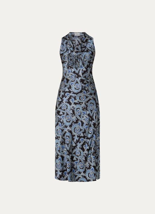 Claudie Pierlot Midi jurk met paisley dessin en split - voorkant 3 blauw