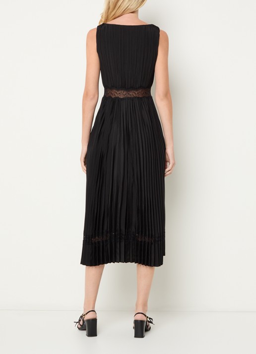 Claudie Pierlot Midi jurk met plissé en details van kant - achterkant 2 zwart