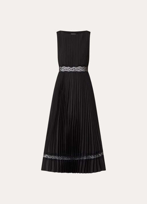 Claudie Pierlot Midi jurk met plissé en details van kant - voorkant 3 zwart