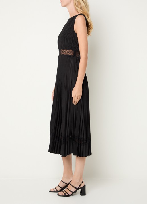 Claudie Pierlot Midi jurk met plissé en details van kant - voorkant 4 zwart