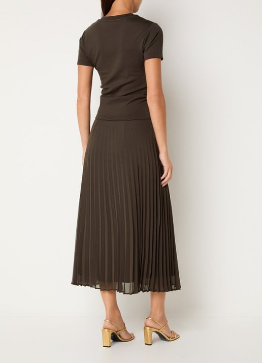 Claudie Pierlot Midi jurk met ruches en plissé - achterkant 4 donkerbruin