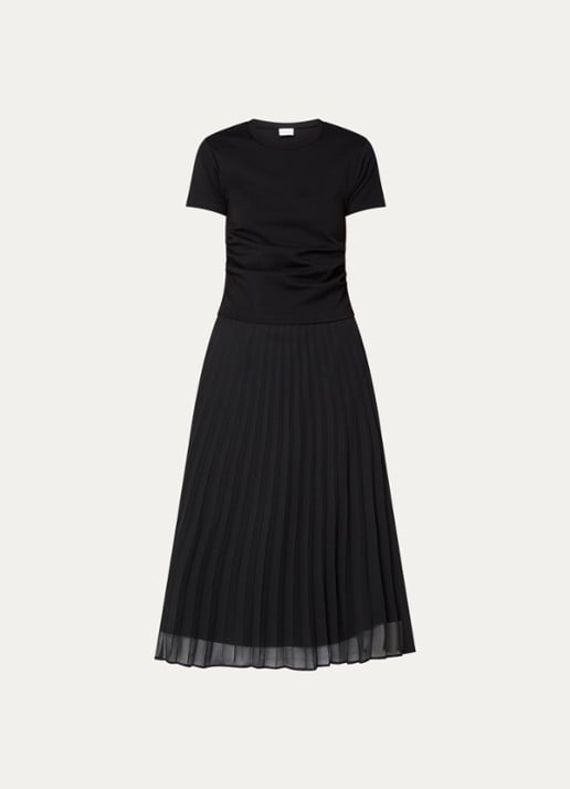 Claudie Pierlot Midi jurk met ruches en plissé - voorkant 2 zwart