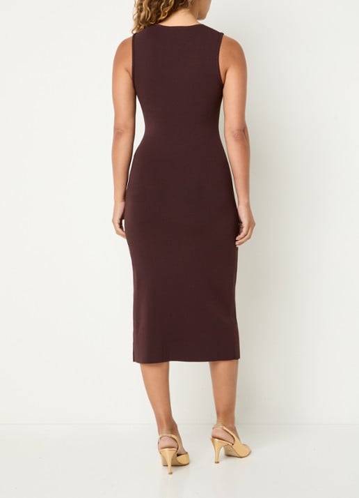 Claudie Pierlot Midi jurk met sierknopen - achterkant donkerbruin
