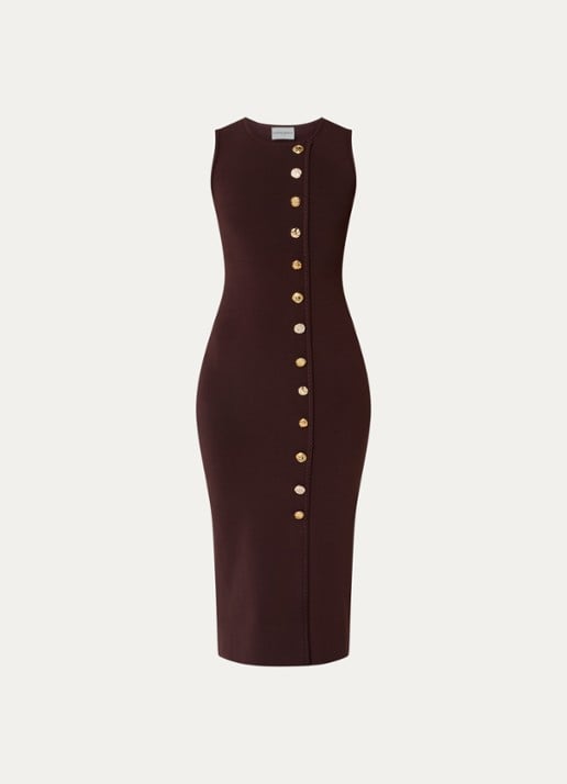 Claudie Pierlot Midi jurk met sierknopen - voorkant 3 donkerbruin
