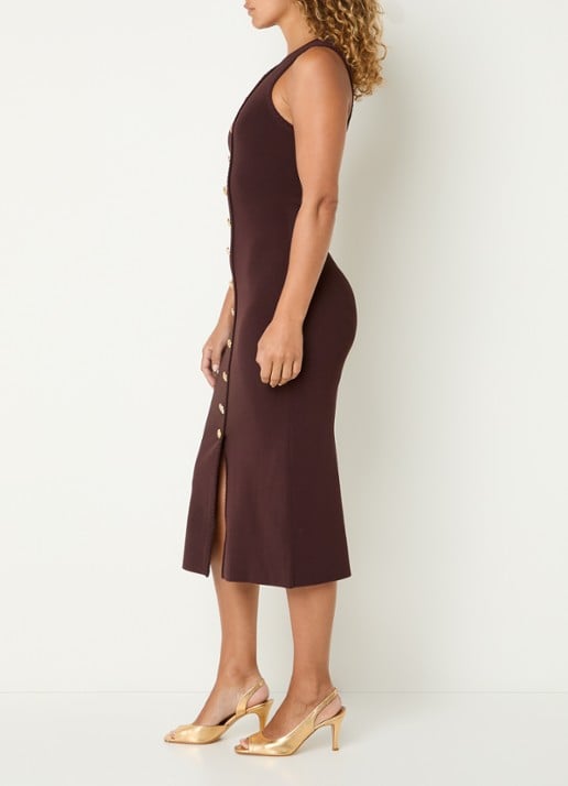 Claudie Pierlot Midi jurk met sierknopen - voorkant 4 donkerbruin