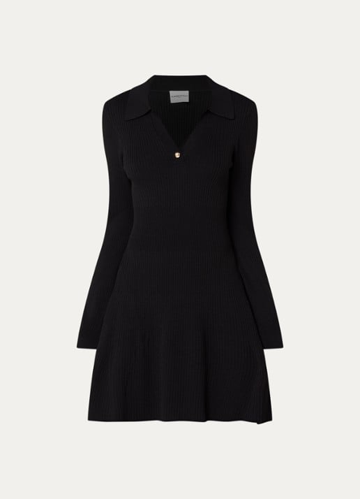 Claudie Pierlot Midi jurk met structuur - voorkant 2 zwart