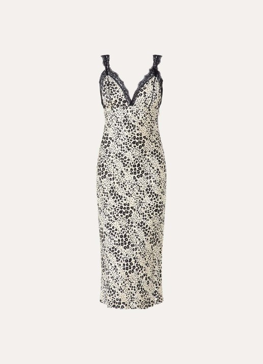 Claudie Pierlot Midi jurk van satijn met print en details van kant - voorkant 3 creme