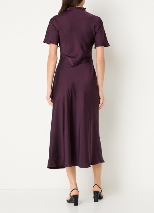 Claudie Pierlot Midi jurk van satijn met split - achterkant 4 aubergine