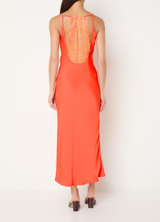 Claudie Pierlot Midi jurk van satijn - voorkant 3 koraalrood