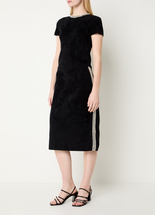Claudie Pierlot Midi kokerrok met kralendecoratie - voorkant 2 zwart