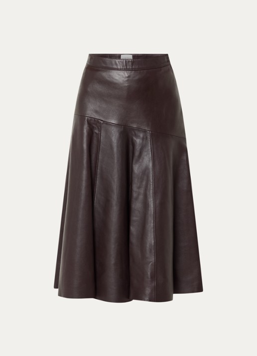 Claudie Pierlot Midi kokerrok van lamsleer met plooien - voorkant 3 bordeauxrood