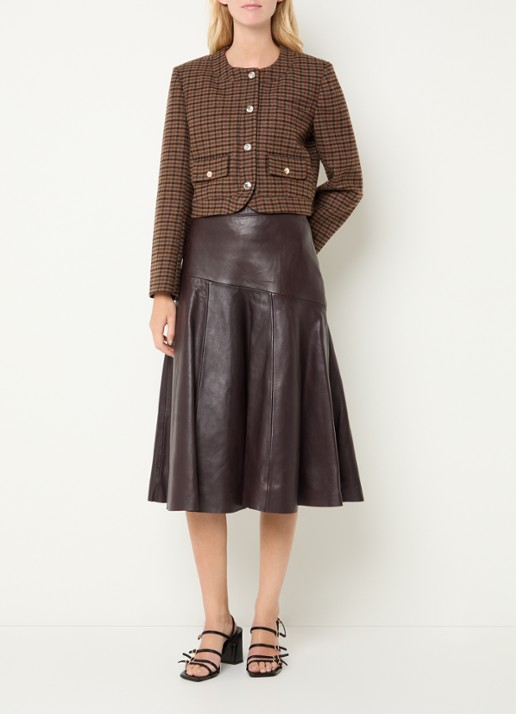 Claudie Pierlot Midi kokerrok van lamsleer met plooien - voorkant 4 bordeauxrood