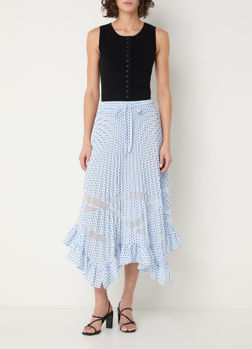 Claudie Pierlot Midi plooirok met stippenprint  - voorkant 3 lichtblauw