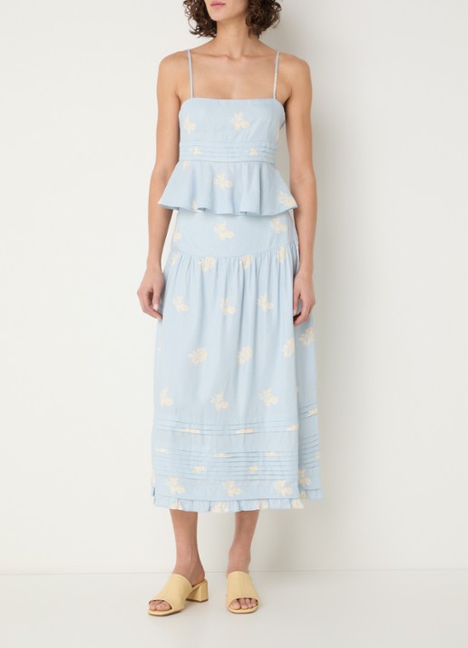 Claudie Pierlot Midi rok met bloemenprint - voorkant 4 lichtblauw