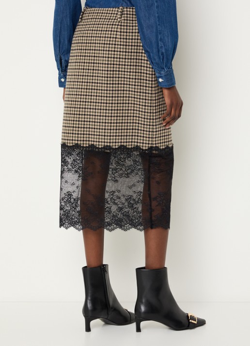 Claudie Pierlot Midi rok met details van kant - achterkant 3 camel