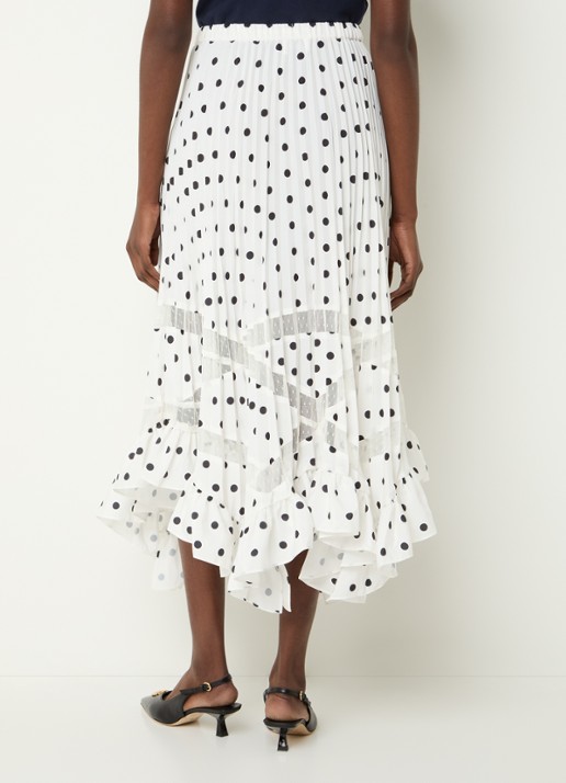 Claudie Pierlot Midi rok met stippenprint en plissé  - achterkant 3 gebroken wit