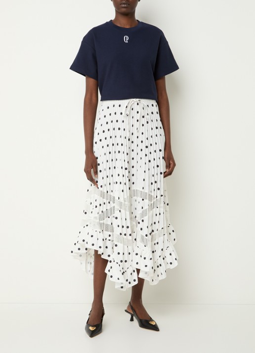 Claudie Pierlot Midi rok met stippenprint en plissé  - voorkant 2 gebroken wit