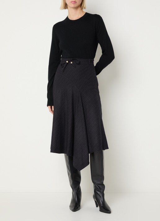 Claudie Pierlot Midi rok met strikceintuur - voorkant 4 zwart