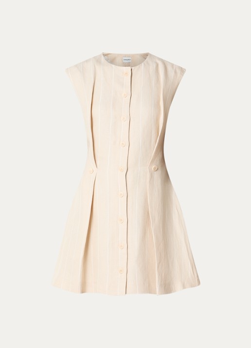 Claudie Pierlot Mini A-lijn jurk in linnenblend met streepprint - voorkant zand
