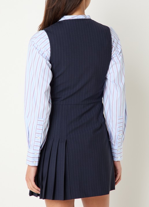 Claudie Pierlot Mini blazerjurk in wolblend met plooien en krijtstreep - achterkant 2 donkerblauw